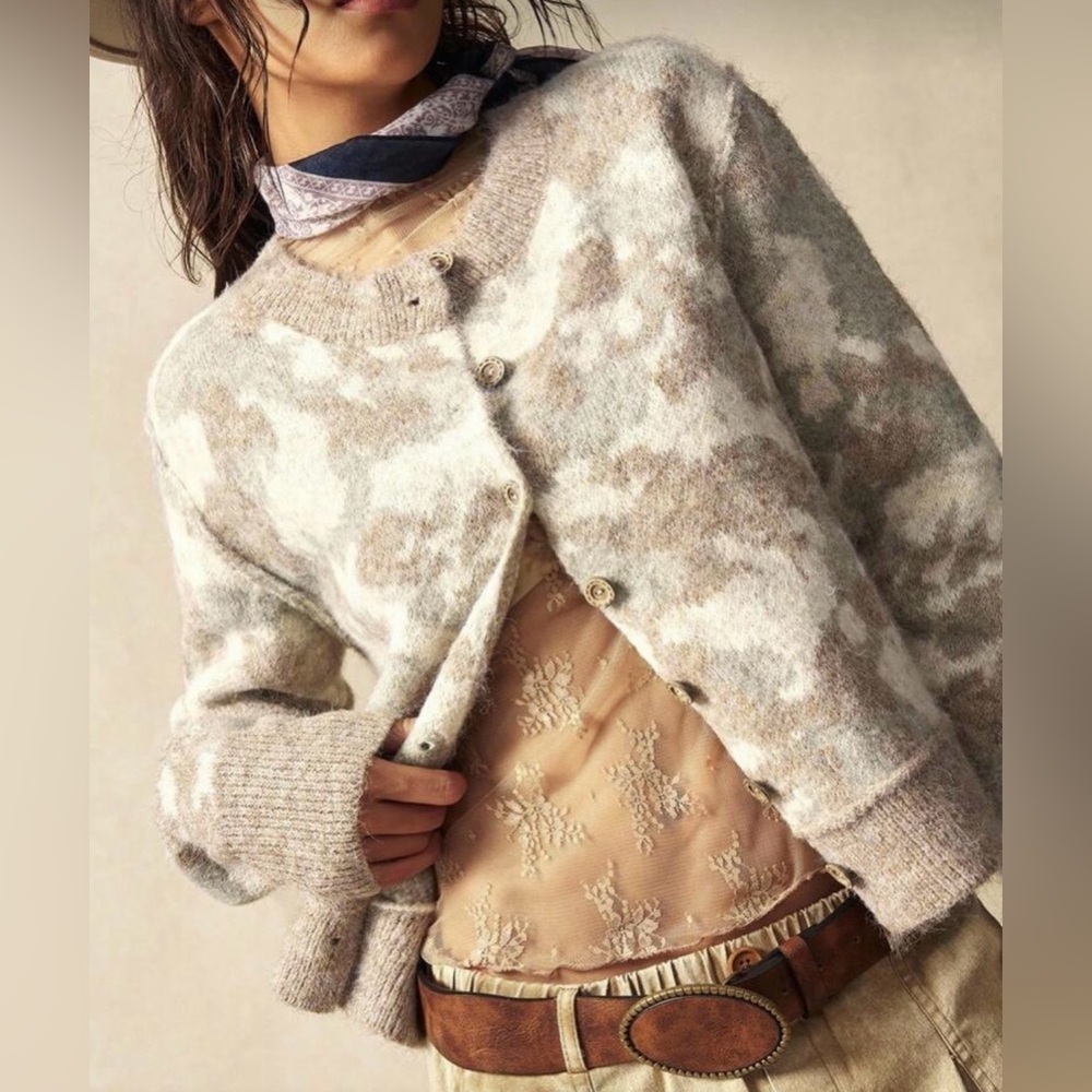 Women's Cream and Brown Cardigan Sweater